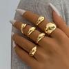 Exaggerated Personality Golden Lava Line Irregular Waterdrop Smooth Surface Ring Set