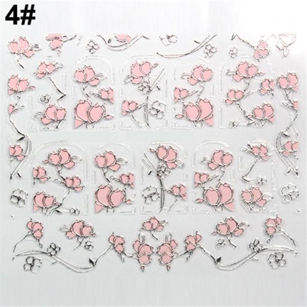 

Наклейки для дизайна ногтей в виде разных розовых цветов. 1 лист