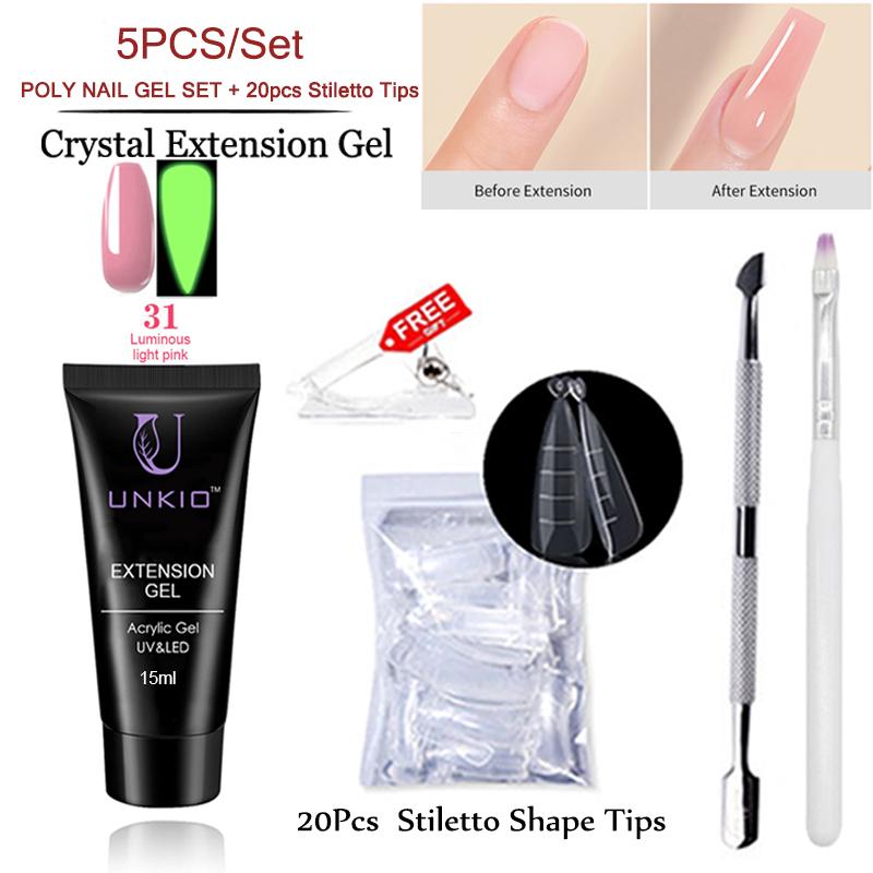 

UNKIO Poly Nail Get Set UV LED Быстрое наращивание шпильки Двойная форма Строительный гель для ногтей Маникюрный набор Гель-лак Мини-набор
