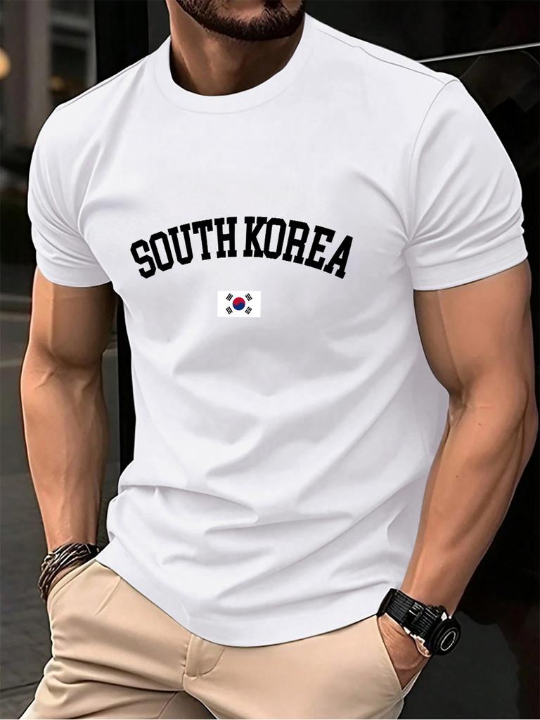 South Korea Flag Printing Mens TShirt Cotton Summer Comfortable Soft Tops Oversized ONeck Short Sleeve T Shirt Casual Clothes