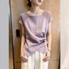 Design Sense Niche Kink Purple Short-sleeved T-shirt Women's Summer New Irregular Temperament Versatile Top A