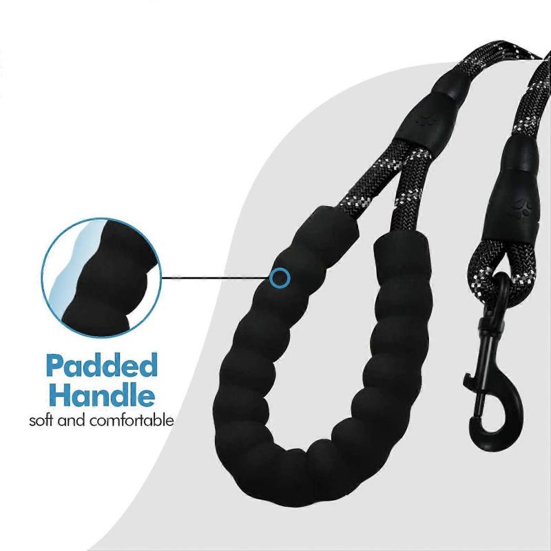 Dog Leash, Dog Training Leash, Padded, Soft Handle, Rope for Puppies and Small, Medium and Large Dogs, 1.2 and 1.5 and 2 Meters, Black