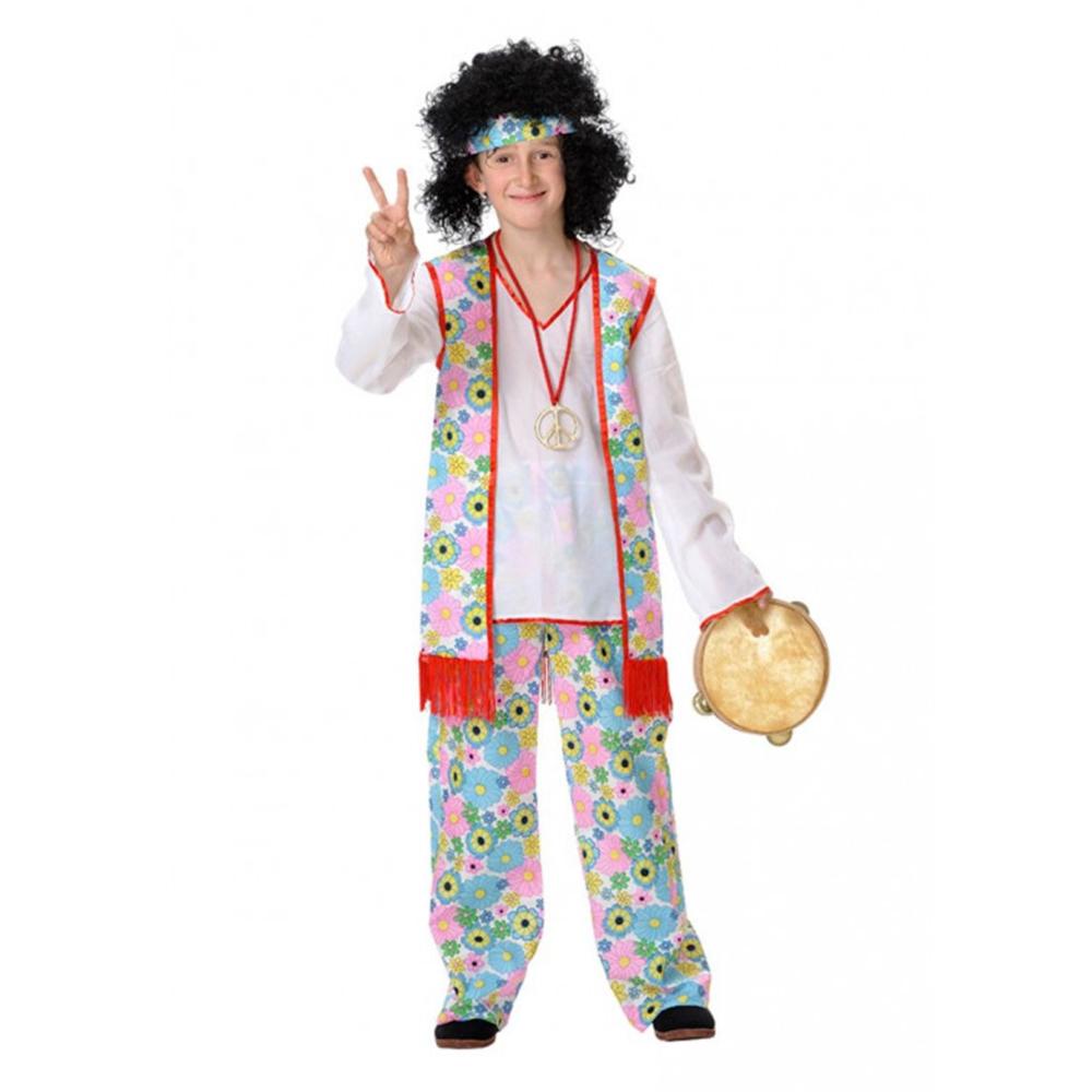 2023 New Style Novelties 60's Hippie Boy Child Costume Boho Floral Printed Headband Top Vest