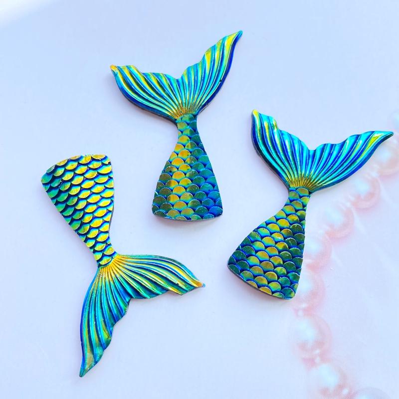 10Pcs Resin Lovely Shiny Fish Tail With Color Plating Flatback Cabochon Scrapbook Kawaii DIY Embellishments Accessories C95