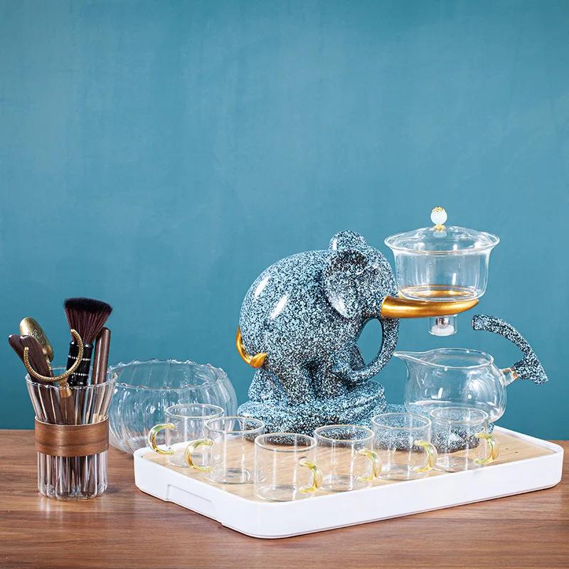 Creative Tea Set Elephant Shape Automatic Tea Set Pu'er Oolong Teapot And Cup Set Heat-resistant Glass Teapot With Base