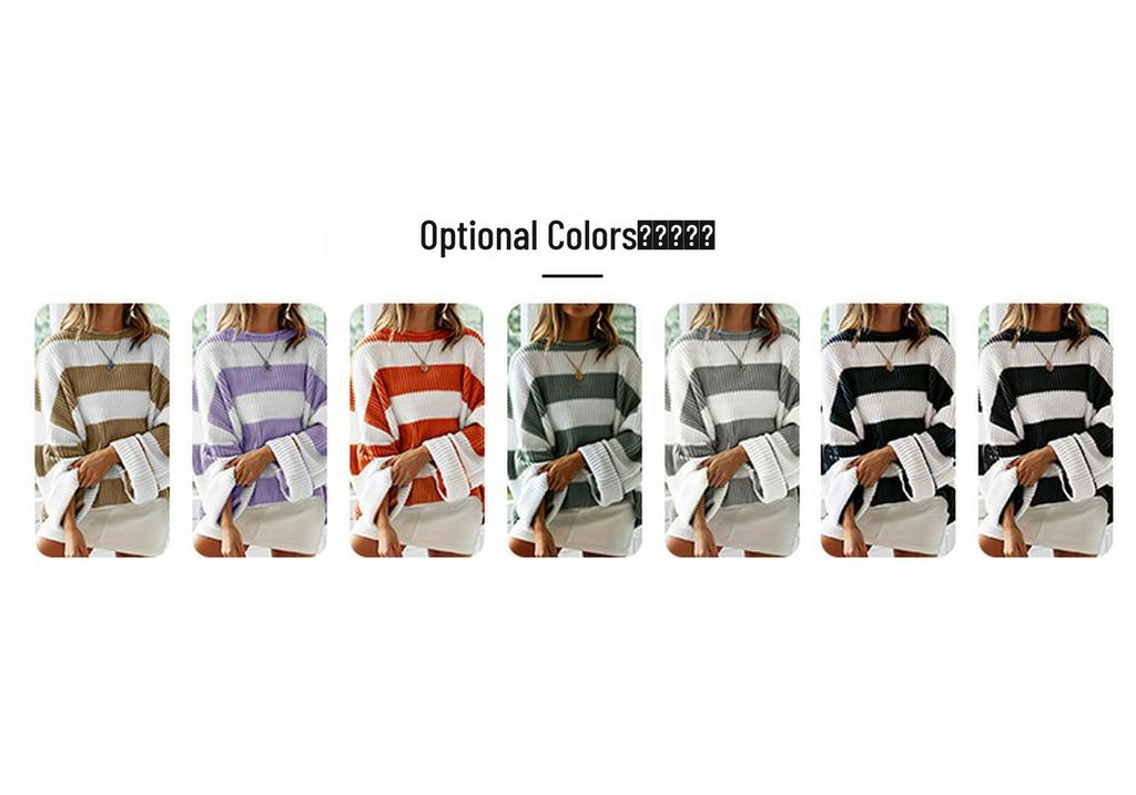 Retro Color Block Striped Sweater - Autumn/Winter Loose Round Neck Knit Pullover