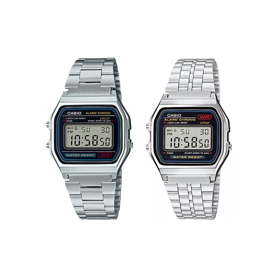 CASIO YOUTH Quartz Movement Watch Unisex Black Dial A158WA-1+A159W Regular Watch Box