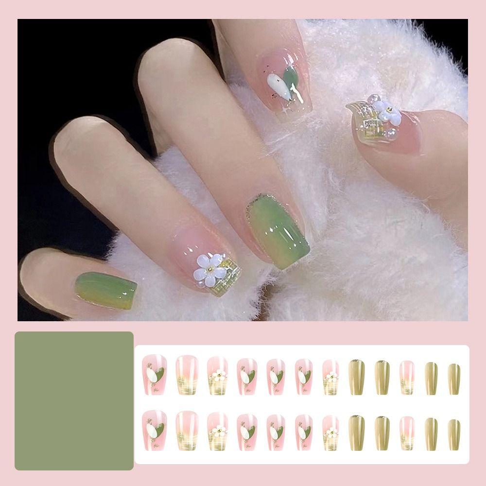 

Manicure Full Cover Press on Nails Wearable Square Head Short T-shape Fake Nails French
