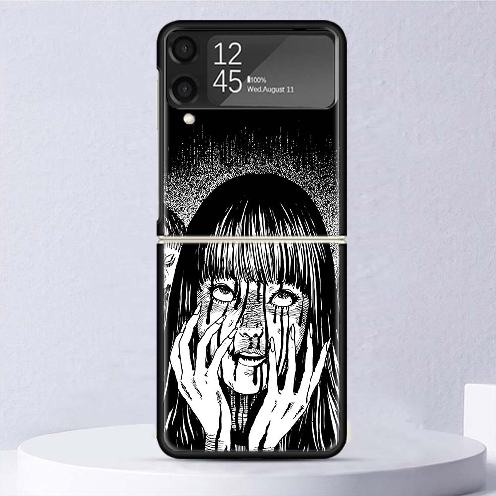 

Футболки с изображением комиксов ужасов Junji Ito Tomie, противоударный жесткий чехол для Samsung Galaxy Z Flip 4 3 5G, чехол для телефона Z Flip3 Flip4, черный Fundas M Samsung Z Flip 3 5G