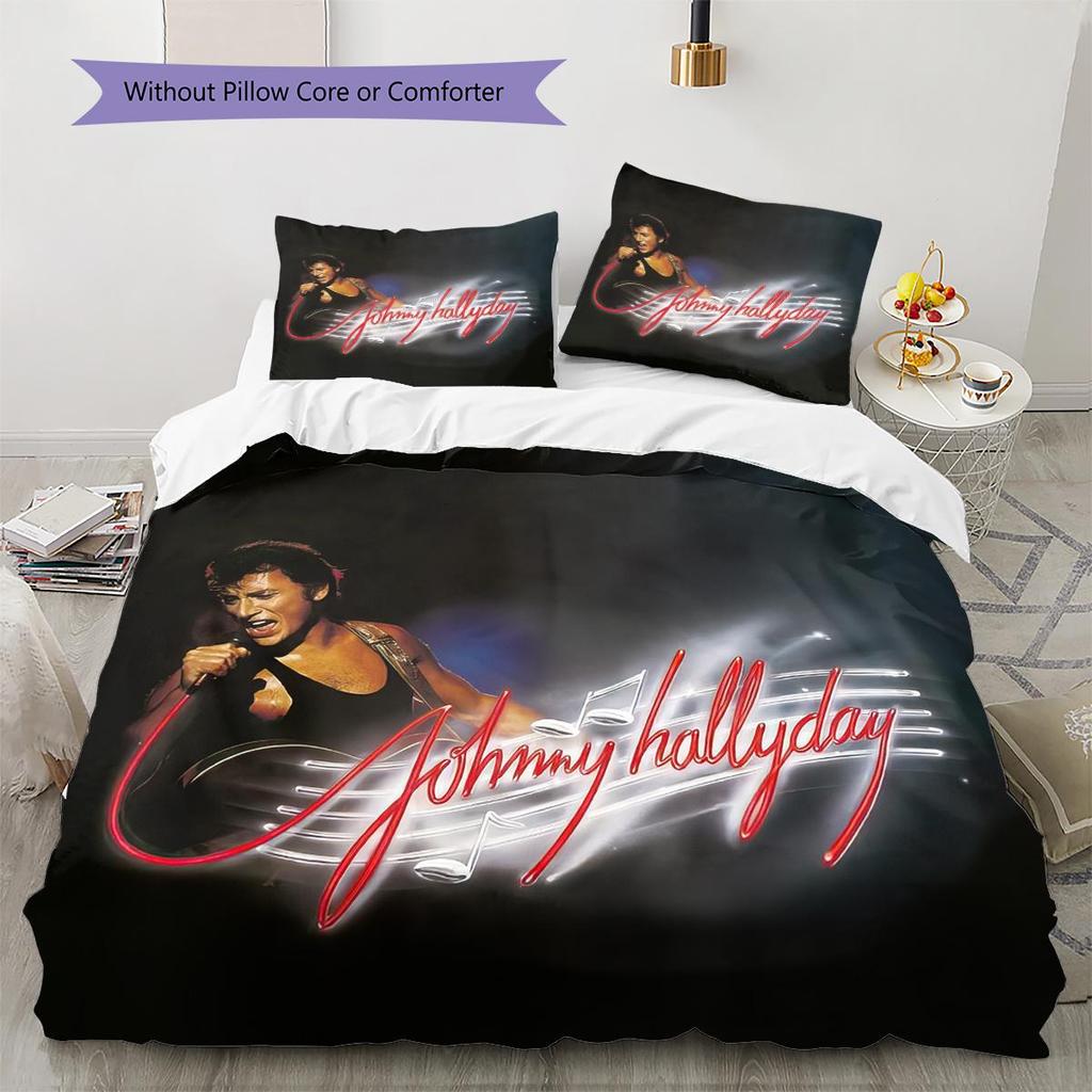 1 Stück Johnny Hallyday Muster Bettwäsche Steppdecke Set Bettbezug Kissenbezug Heimdekoration Geburtstagsgeschenk (1 Bettbezug + 2 Kissenbezüge, ohne Füllung)