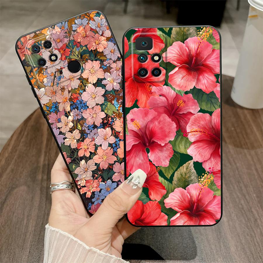 Pink Flower Case for Xiaomi Redmi 10 K60 13C 12C 9A 9C 9T A1 A2 Plus A5 K40 K50 Gaming 12 Soft Back Phone Cover