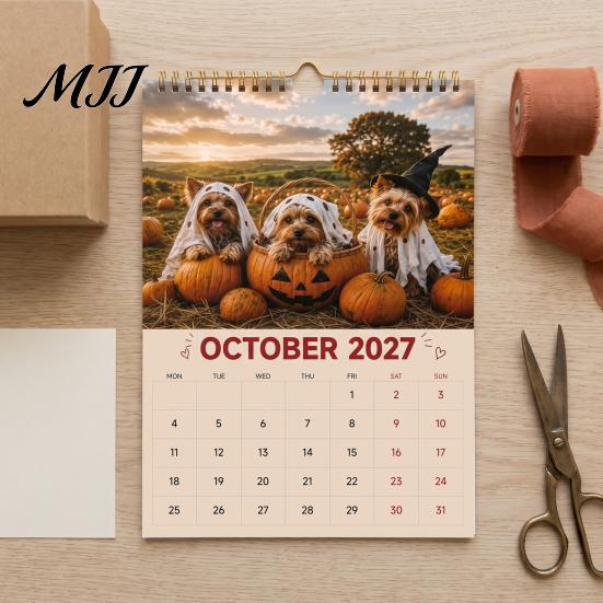 Academic Year Time Planner Yorkshire Terriers 2027 Wall Calendar, Cute Dog 12 Monthly Planner, Thick Animal Theme Office Decor Paper Spiral