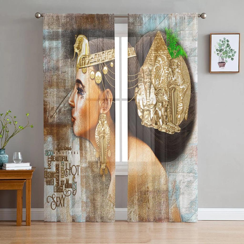 Egyptian Woman Golden Beads Fashion Girl Tulle Window Treatment Sheer Curtains for Living Room the Bedroom Curtains Decoration