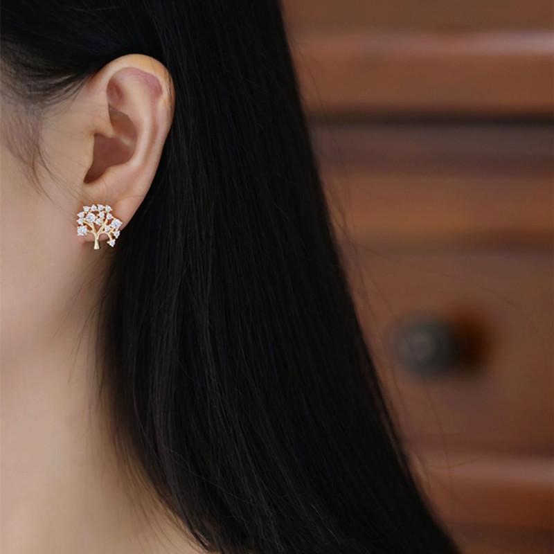 S925 Sterling Silver Wishing Tree Stud Earrings for Women Special-Interest Design Inlaid Zircon Light Luxury Temperament All-Match Earrings