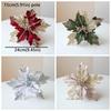 Glitter Powder Sequin Velvet Christmas Flower with Stem Colorful Fake Flower Ornament Sequins Shape Retention Xmas Tree Pendant