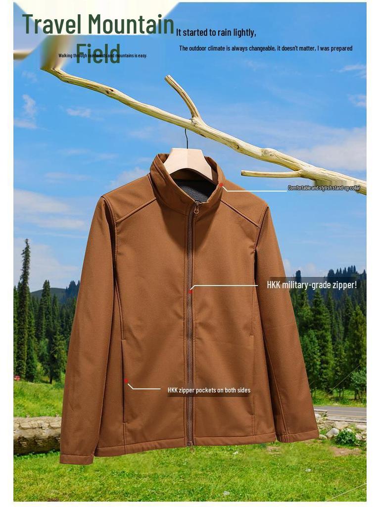 Unisex Windproof & Waterproof Softshell Jacket with Stand-up Collar - Custom Logo Embroidery Available