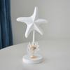 Nautical Themed Starfish Table Decor Coastal Beach Wooden Starfish Figurine Vintage Ocean Block Sign with Wood Base for Living Room Bedroom