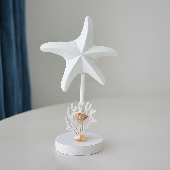 Nautical Themed Starfish Table Decor Coastal Beach Wooden Starfish Figurine Vintage Ocean Block Sign with Wood Base for Living Room Bedroom