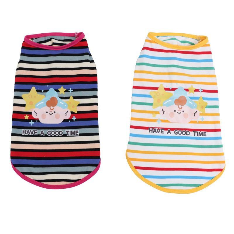 Dog Clothing Cartoon Striped Round Neck Vest Spring Summer New Teddy Bear Puppy Pet Clothing Fashion Striped Vest