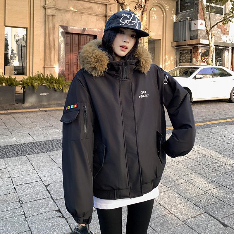 Women’s Short Hooded Cotton-Padded Parkas Windproof Thicken Warm Winter Jacket With Fur Collar