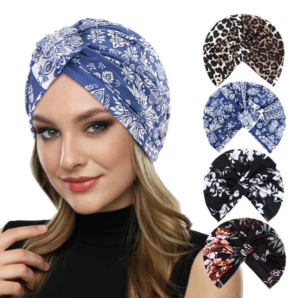 Bohemia Floral Print Muslim Hijab Pleated Stretchy India Hat Bonnet New Turban