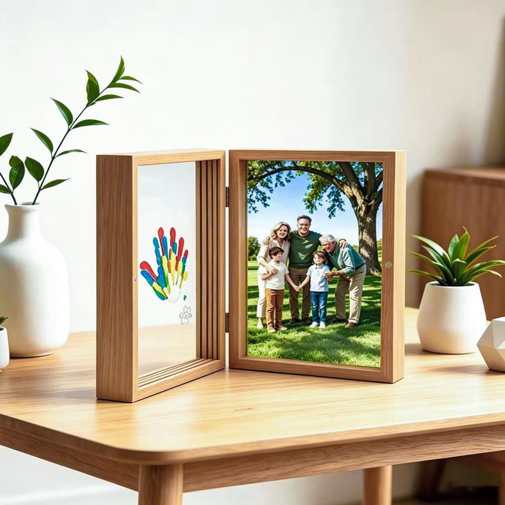 DIY Magnetic Folding Wooden Photo Frame, Tabletop Handprint Display Frame