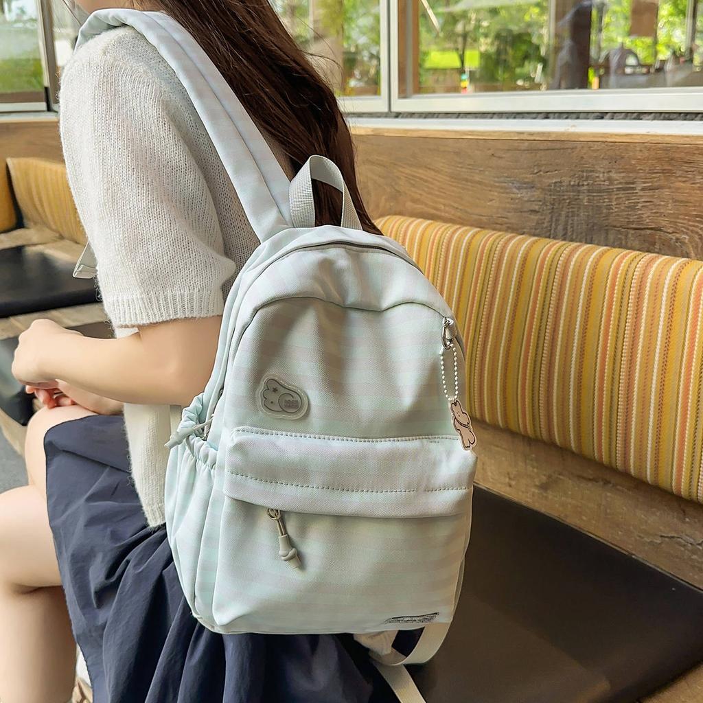 Schoolbag Korean Cute Striped Backpack High Value Junior High School Student Schoolbag Lightweight Versatile Large Capacity Backpack