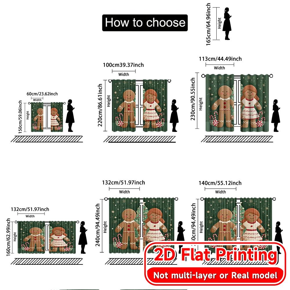 2D Flat Printing  2pcs Gingerbread Joy Chic Chic Curtain Durable Polyester Curtains Home Decor Suitable for Bedroom & Living Room
