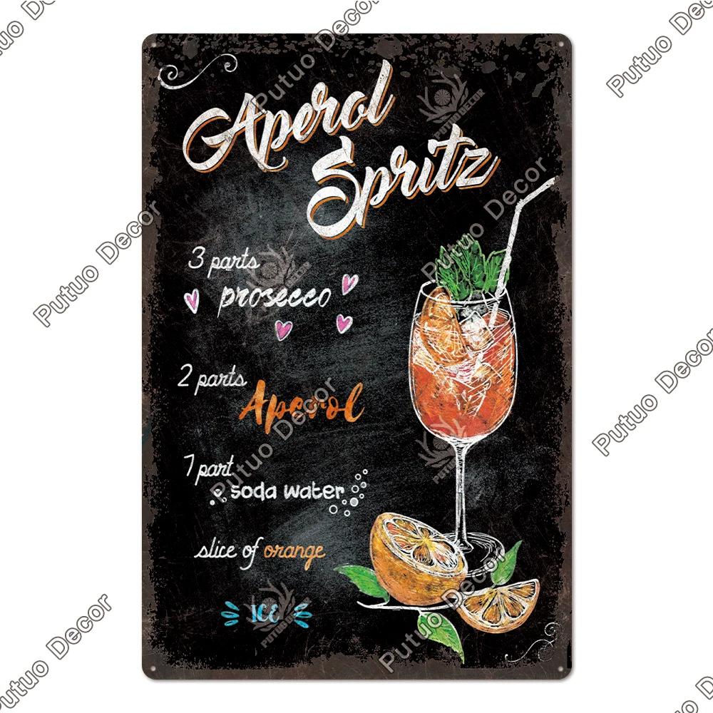 Putuo Decor Nostalgic Cocktail Tin Plaque - Metal Sign Wall Art - Ideal for Home Bars, Pubs & Man Cave Makeovers