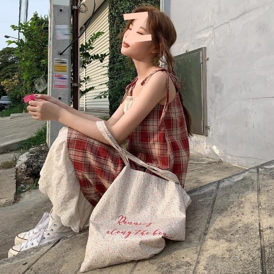 Lace Patchwork Check Suspender Dress Women Summer New Style Loose Fit Slimming Fake Two Piece Dress