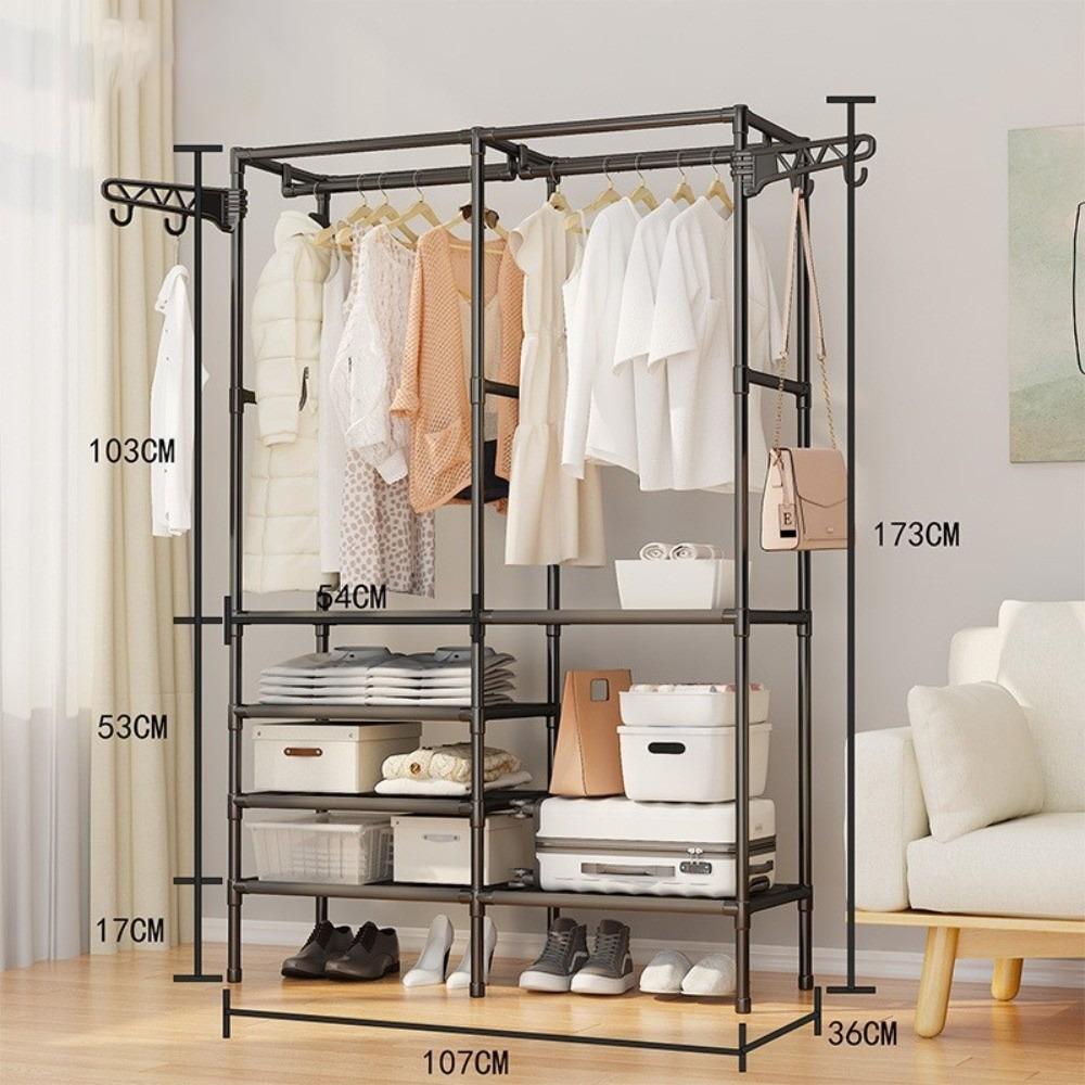 Household Coat Stand Double-Row Floor Hanger Durable Storage Wardrobe Bedroom Floor