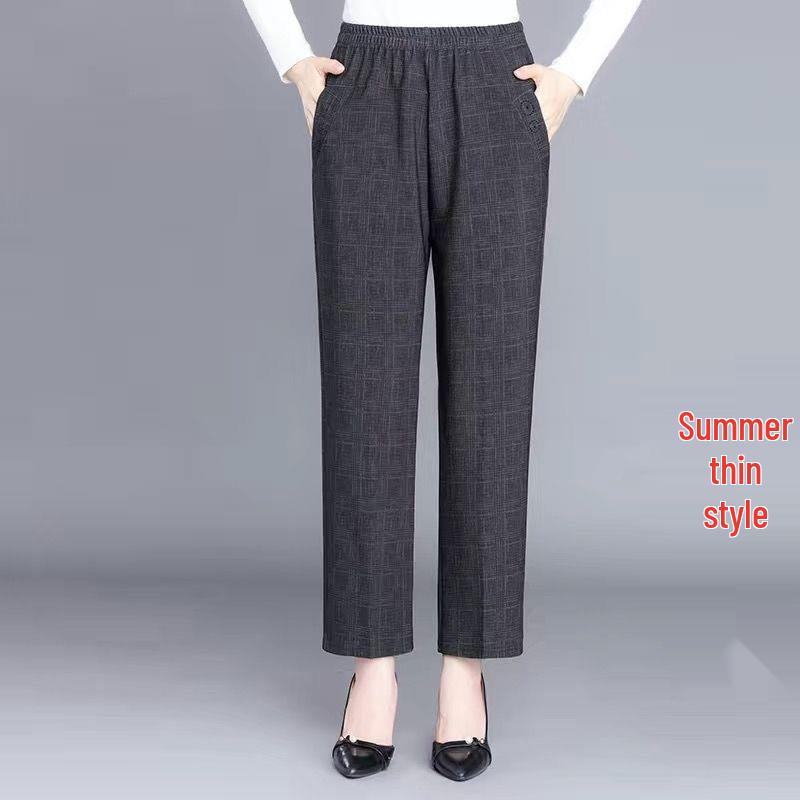High-Waisted Velvet Elastic Pants for Middle-Aged and Elderly Women - Winter/Autumn Style