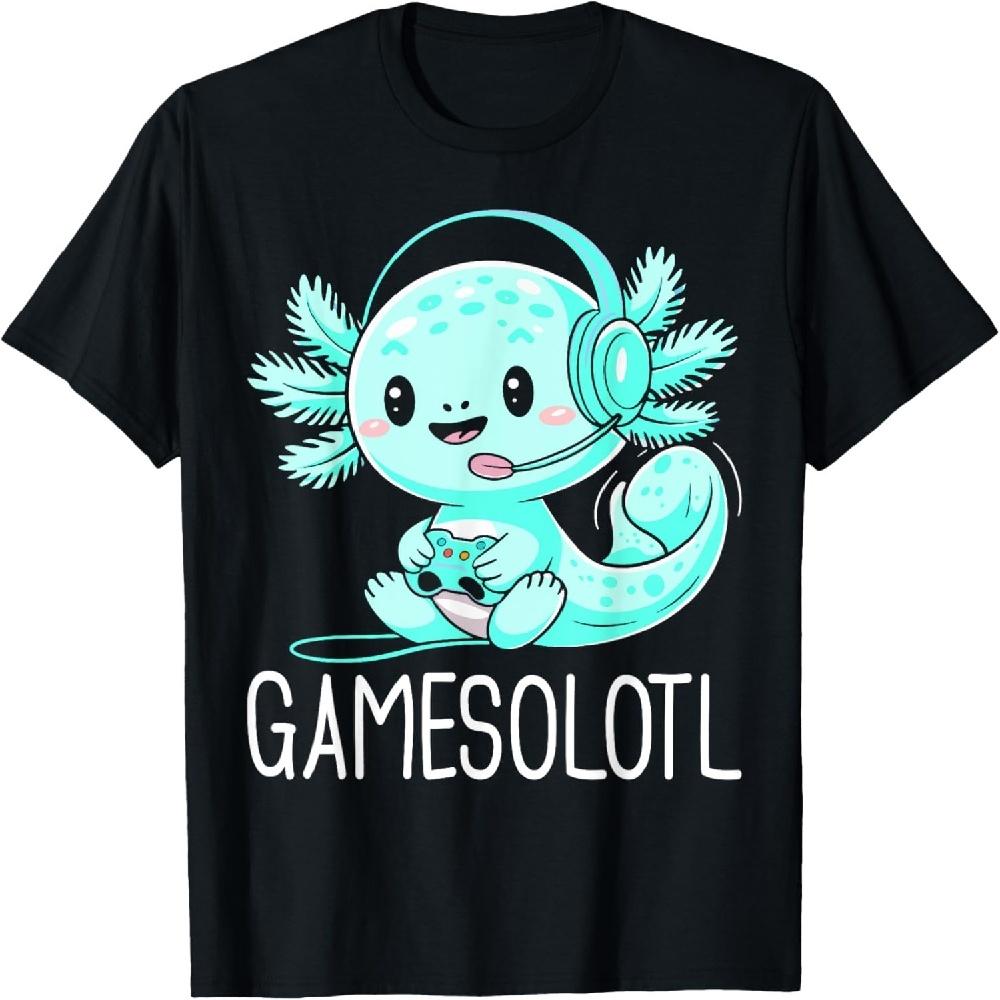 

Kawaii Axolotl Gamer Anime Design Unisex-Adult T-Shirt - Black, Small, Short Sleeve XXXXXL чорний