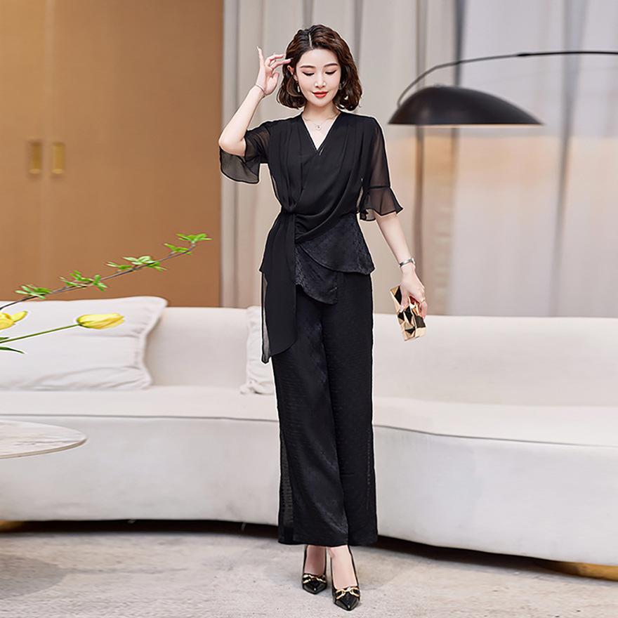 Wide Leg Pants Set Women's Summer Thin Design Sense Two-piece Set Fashion Age-reducing Wedding Clothes