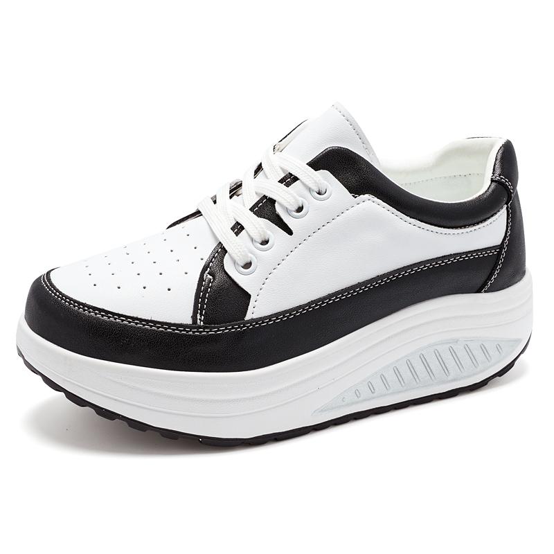 Women's Sneakers Height Increase White Leather Platform Casual Simple Thick Sole Elevator Shake Shoes