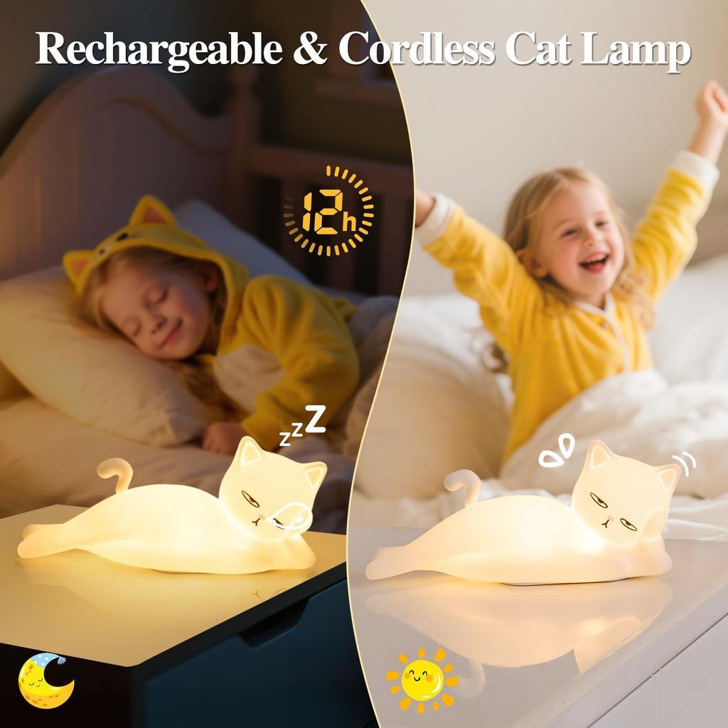 Flach liegende Katzenlampe Lustige Geschenke, 16 Farben+5 Dimmstufen+Silikon Zufällige Sachen, Touch+Fernbedienung+Wiederaufladbares Nachtlicht, Einzigartige Coole Lampe, Niedliche Seltsame Sachen,