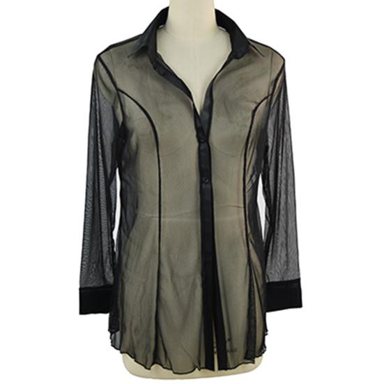 Women Sleepwear See-through Mesh Turn-down Collar Pornographic Women Sleeping Top