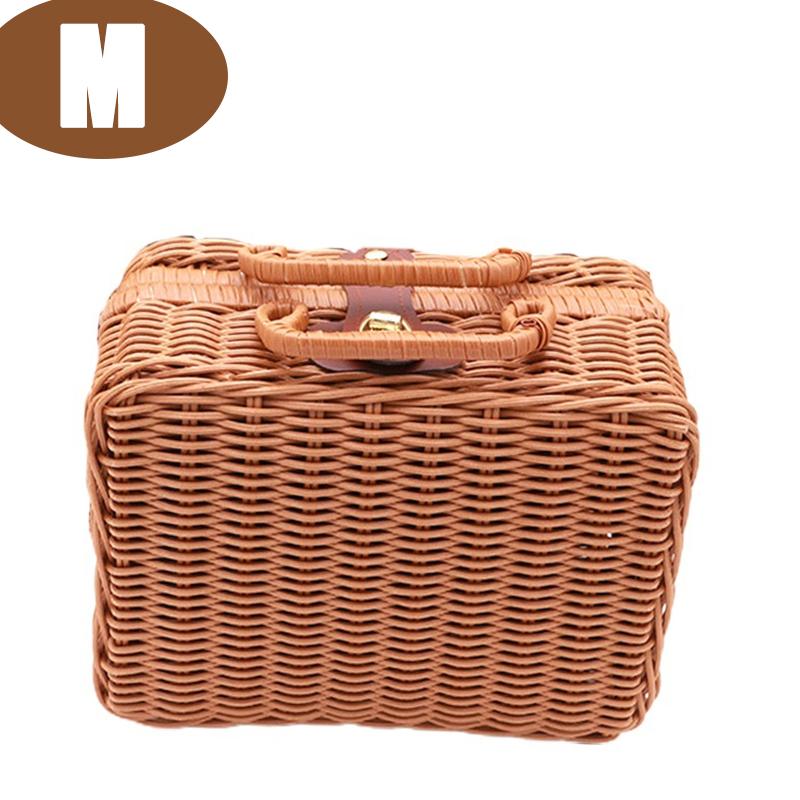 Retro Handwoven Storage Box Travel Picnic Suitcase Imitation Rattan Woven Storage Home Sundries Organizer Basket Decorative Prop