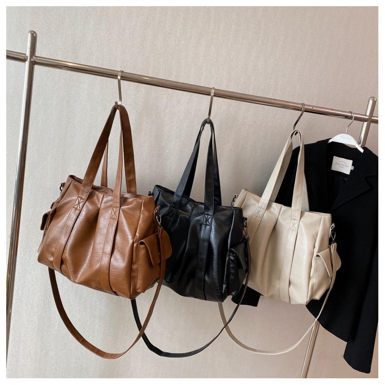 Women's shoulder bag Portable large-capacity tote bag Daily commuter messenger bag Fashion versatile solid color underarm bag