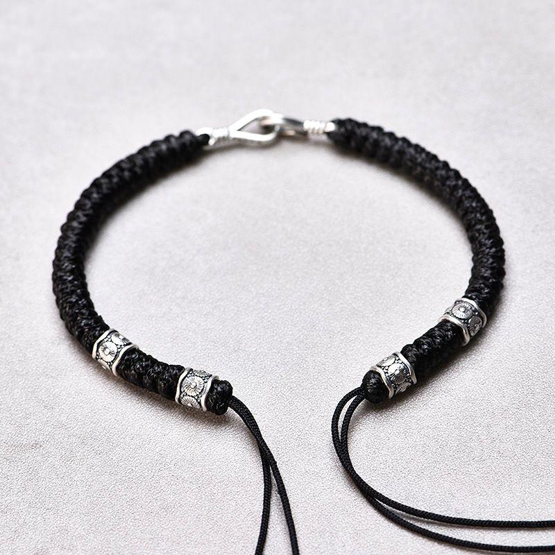 

Плетеный ручной ремешок Полуфабрикаты Бусины Тибета Браслет Бусины-переноски Мужчины и женщины могут носить Пряжка мира Медные монеты Амулет Серебряные аксессуары Black rope (default 14-15cm)