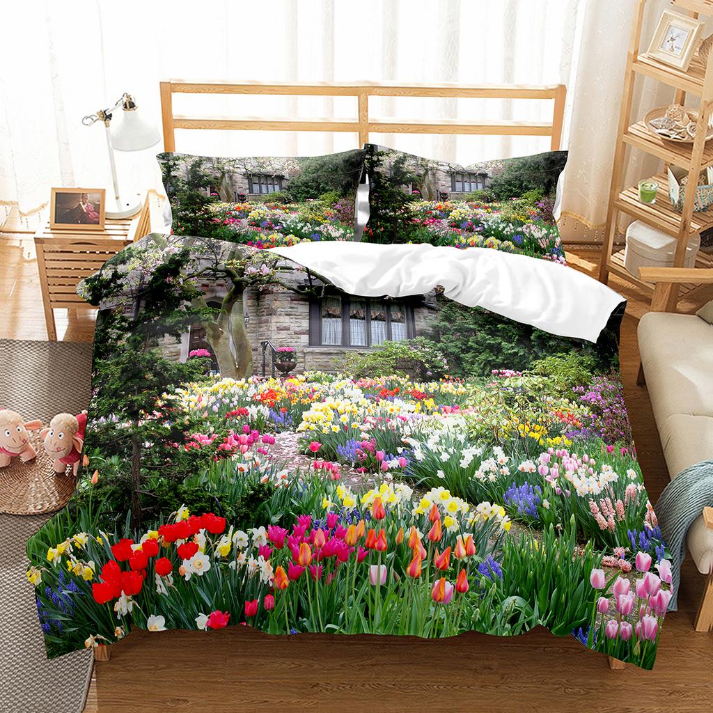 Spring Flowers King Queen Duvet Cover Colorful Floral Bedding Set Cherry Blossoms Quilt Cover 2/3pcs Polyester Comforter Cover