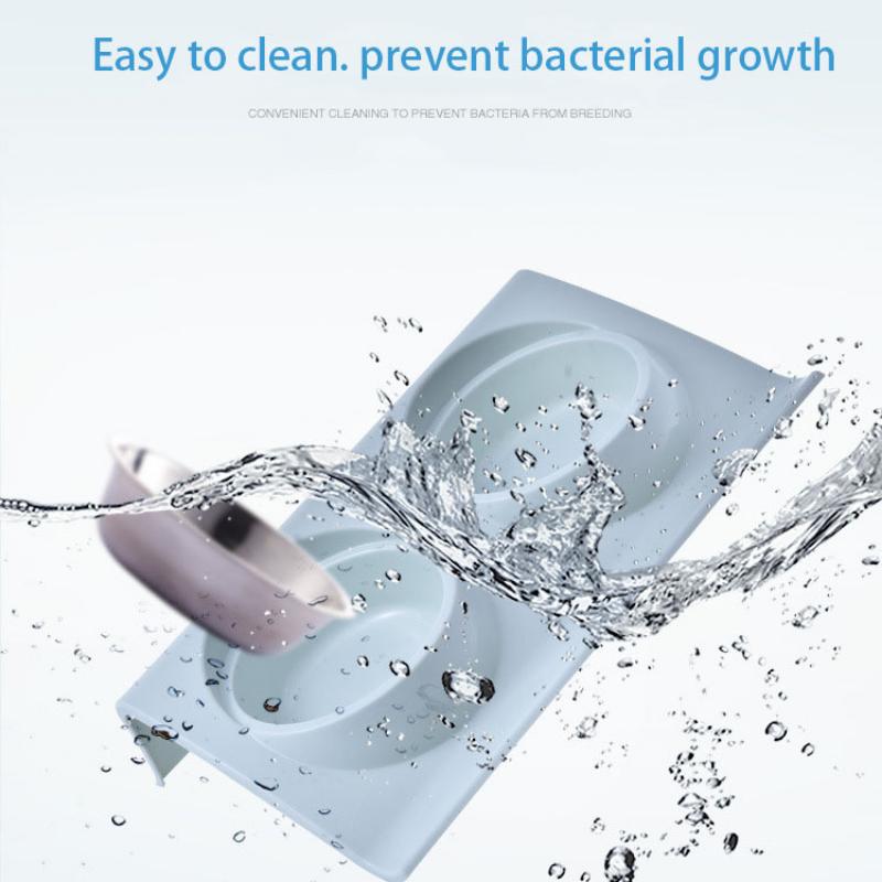 Stainless Steel Water Bowl Feeder Solution Dog and Cat Supplies Double Bowl Pet Dog and Cat Feeding Table