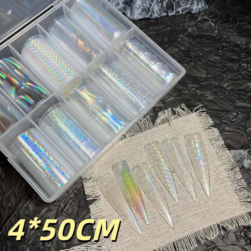 1 Set 10 Patterns Nail Foil Transfer Paper Metal Stickers For Professional DIY Nail Art Salon Home Decor