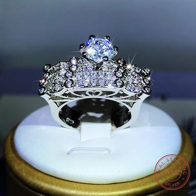 Copper Luxury Fashion Six-Claw White Zircon Double Ring For Women Party Engagement Birthday Jewelry Gift