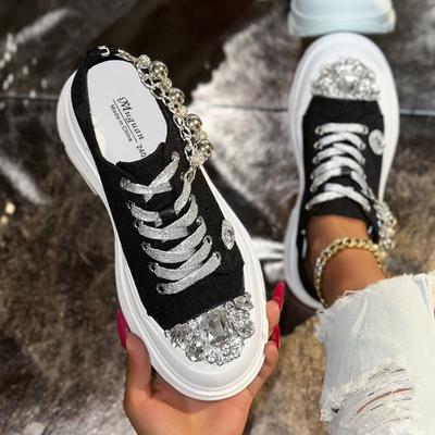 Ultra-light Water-drill Daddy Chain Decoration Platform Wedge Shoes, Fashionable Canvas Shoes