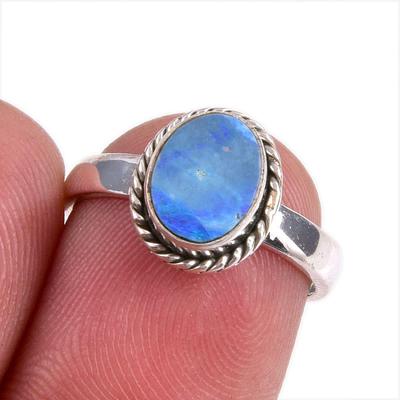 Naturlig australisk opal ädelsten handgjord 925 sterling silver presentring S.5.5 h7j82