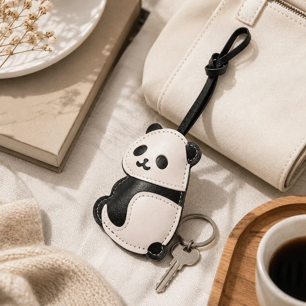 PU Leather Panda Pendant Lanyard Ornaments Bag Hanging Charms Trendy Panda Keychain Men