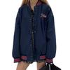 Women's 2023 Oversize Black Retro Baseball Jacket for Spring and Autumn