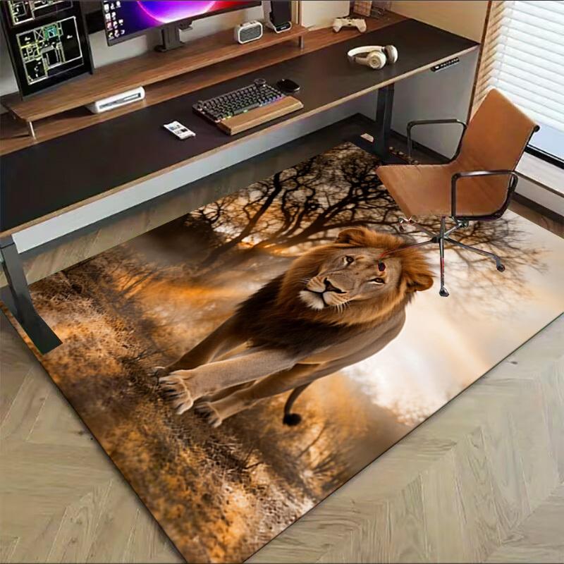 Lion Safari Pattern Area Rug, Office Carpet Indoor Outdoor Entrance Doormat, Non-Slip Soft And Comfortable, Living Room, C122036