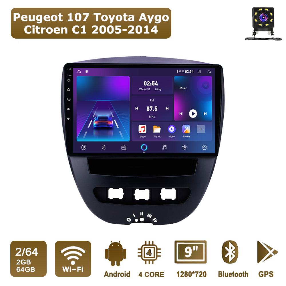 

Android Car-Play Car Radio For Peugeot 107 Toyota Aygo Citroen C1 2005-2014 Multimedia Player Head Unit Stereo GPS Navigation BT WIFI,2+64GB чёрный